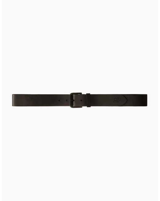 C P Company Black Leather Side Logo Belt for men