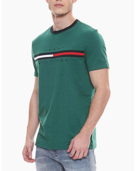 Tommy Hilfiger Blue T Shirts Crew Neck Signature Stripe Summer Cotton Tino Tee for men