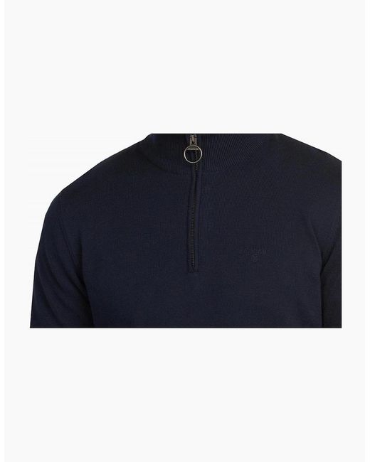Barbour Blue Cotton Half Zip Jumper for men