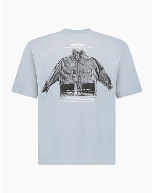 Stone Island Blue Archivo Print Crewneck T-Shirt Ash for men