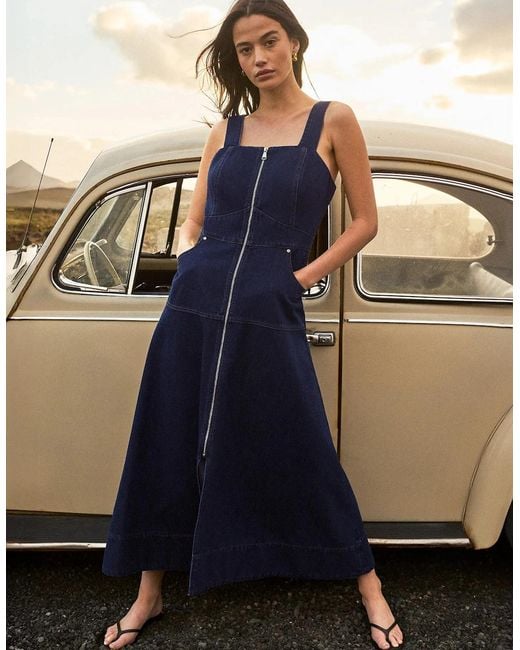 Ro&zo Blue Petite Denim Zip Front Midi Dress