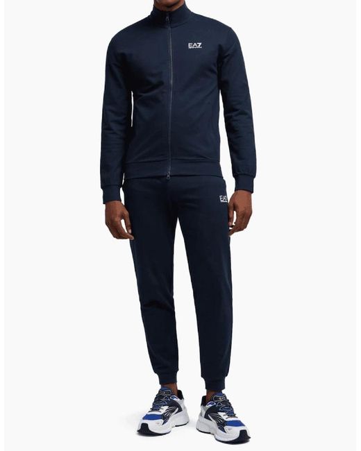EA7 Blue Zip Up Funnel Neck Cotton Tracksuit for men