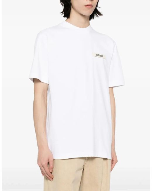 Jacquemus White T-Shirt With Gros Grain Logo for men
