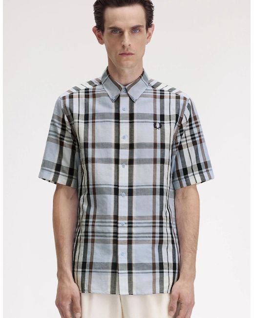 Fred Perry Blue Madras Check Short Sleeve Shirt for men