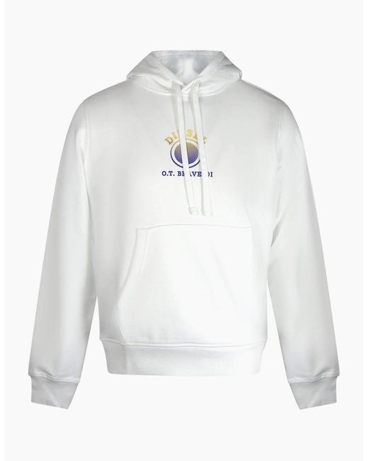 DIESEL White Small Faded Logo Hoodie for men