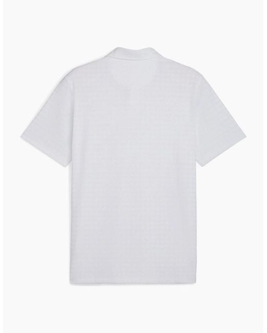 PUMA White Mattr Houndstooth Short Sleeve Performance Polo Shirt for men