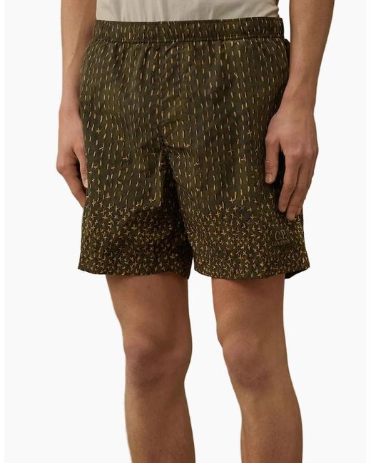 C P Company Green Flatt Nylon Sashiko Print Swim Shorts for men