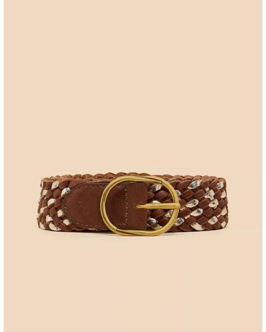 White Stuff Natural Leather Weave Belt Tan Multi
