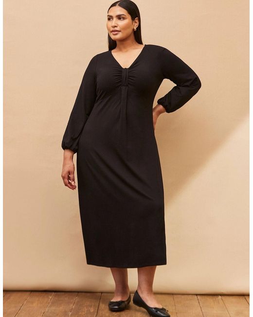 Live Unlimited London Black Jersey Pleat Front Midi Dress