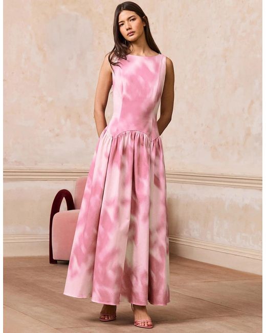 Ro&zo Pink Frankie Watercolour Dropped Waist Dress