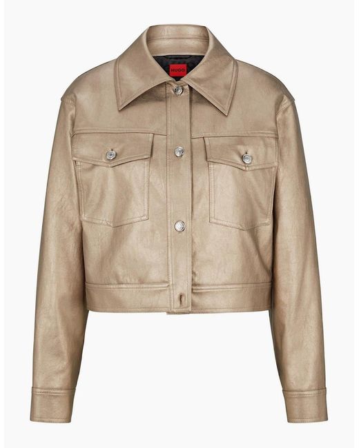 Boss Natural Akula Solid Patterned Trucker Jacket With Flap Pocket