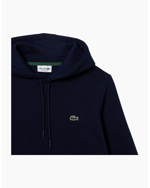 Lacoste Blue Fleece Hoodie Organic Cotton Pullover Classic Fit Sportswear Hooded for men