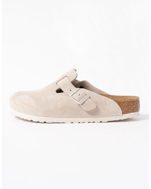 Birkenstock Boston White Suede Leather Clogs