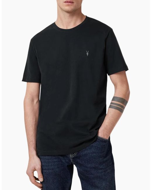 AllSaints Black T Shirts Lycra Stretch Cotton Crew Neck Short Sleeve Summer Tee for men