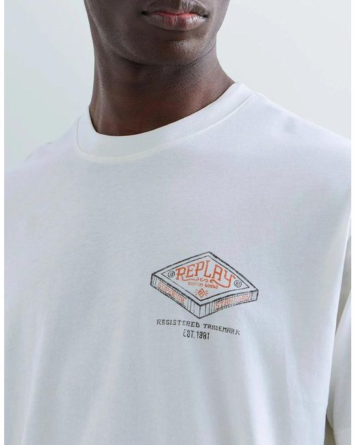 Replay White Relaxed Fit T-Shirt Industrial Print for men