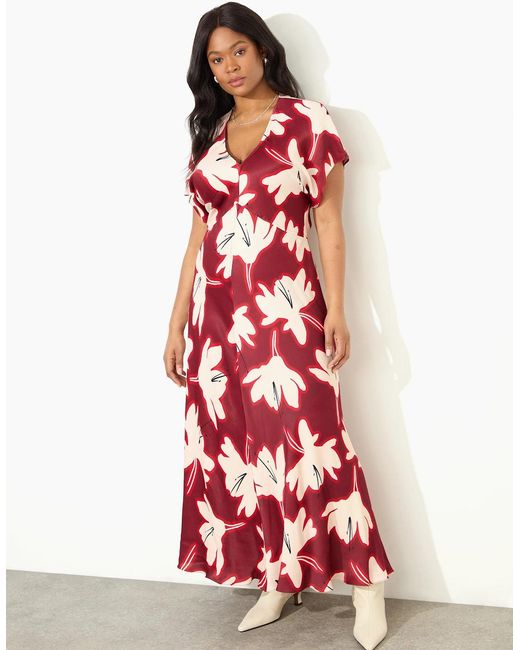 Live Unlimited London Red Floral V Neck Maxi Dress