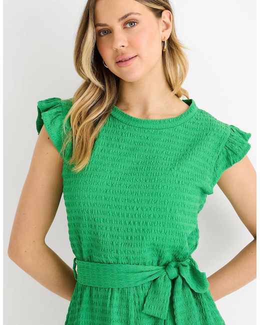 Gini London Green Stretch Texture Frill Elasticated Waist Playsuit
