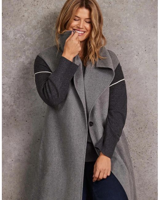Live Unlimited London Gray Longline Sleeveless Wool Coat