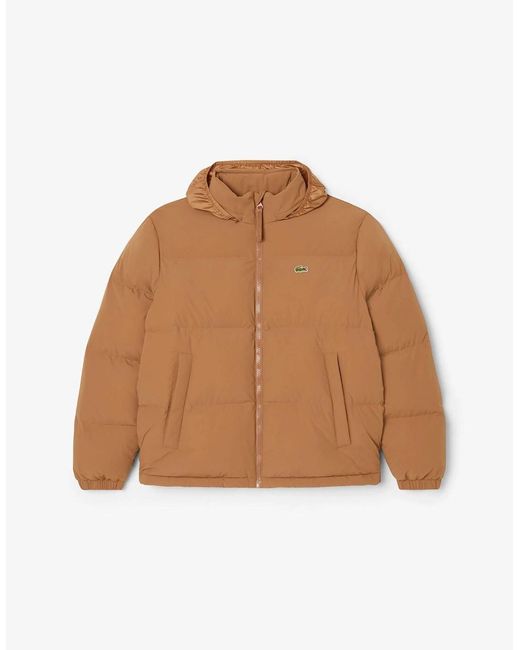 Lacoste Brown Solid Patterned Side Pocket Puffer Coat for men