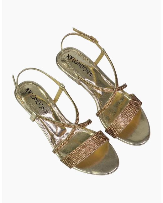 XY London Metallic Ladies Ocean Diamante Wedge Sandals