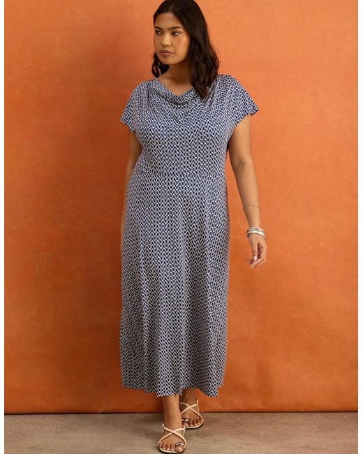 Live Unlimited London Gray Geo Print Cowl Neck Jersey Midaxi Dress