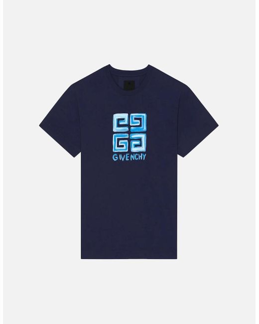 Givenchy Blue 4G Sketch Logo Slim Fit T-Shirt for men