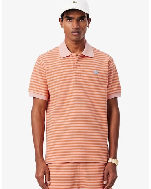 Lacoste Orange Classic Fit Textured Striped Polo Shirt