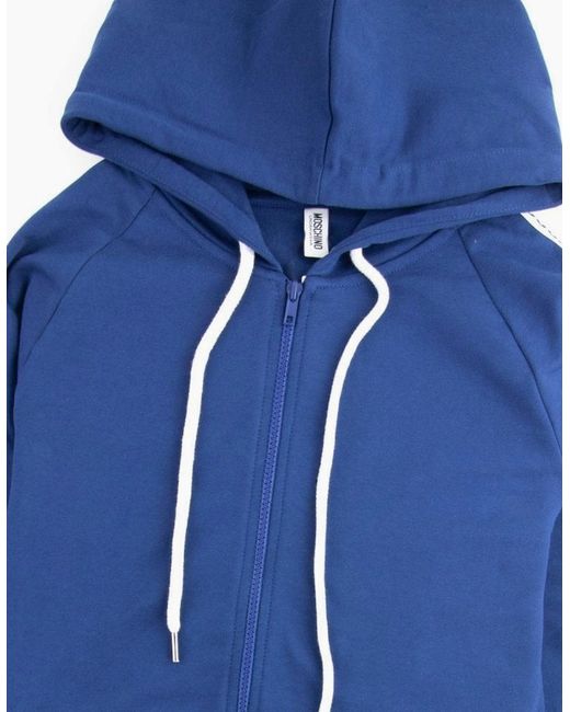 Moschino Blue Underwear Arm Tape Logo Zip Up Hoody for men