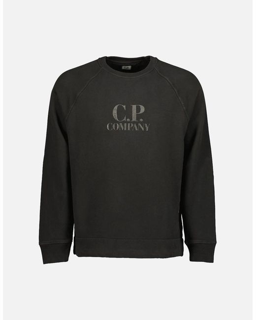C P Company Black Diagonal Fleece Logo Sweatshirt for men