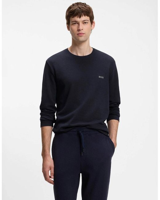 Boss Blue Boss Waffle Ottoman Pyjama T-Shirt With Embroidered Logo for men