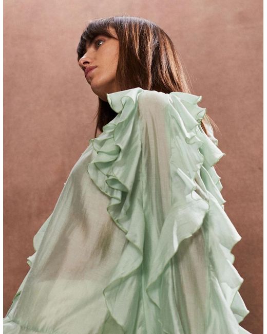 Ro&zo Green Ruffle-Detail Boho Blouse