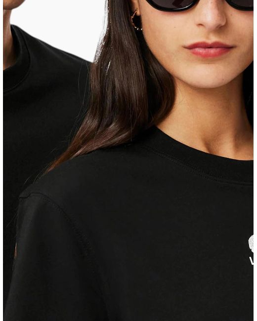 Lacoste Black T Shirts Th2739 Signature Print Classic Fit Crew Neck Summer Tee for men