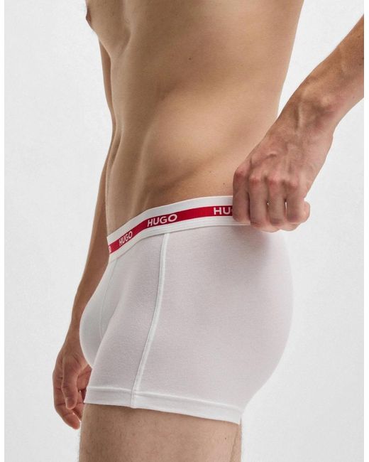 Boss White Hugo Planet 3-Pack Stretch-Cotton Logo Waistband Trunks for men