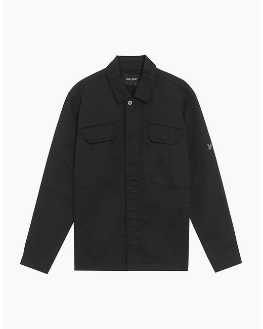 Lyle & Scott Black Solid Patterned Overshirt With Flap Pocket for men