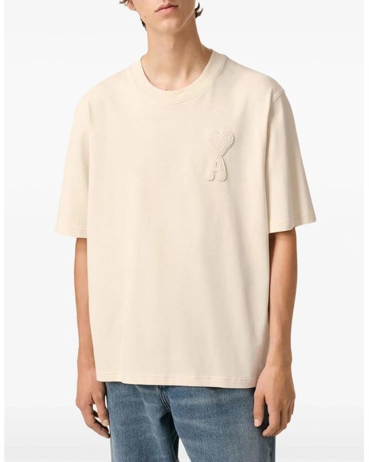 AMI White Heart Patch T-Shirt Cream for men