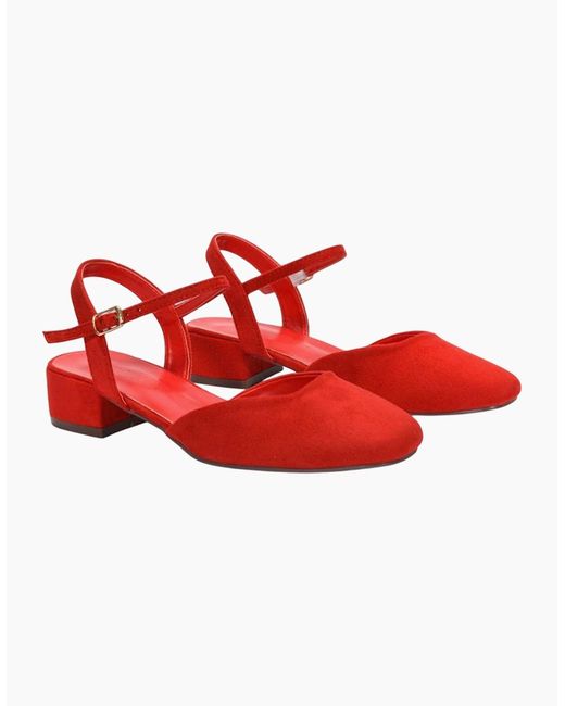XY London Red Ladies Hilary Strappy Low Heel Court Shoes
