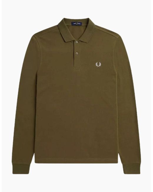 Fred Perry Green Uniform Long Sleeve Plain Polo Shirt for men