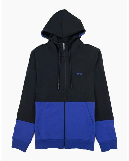 Boss Blue Saggy 1 Embroidered Logo Zip Up Sweatshirt 001 for men
