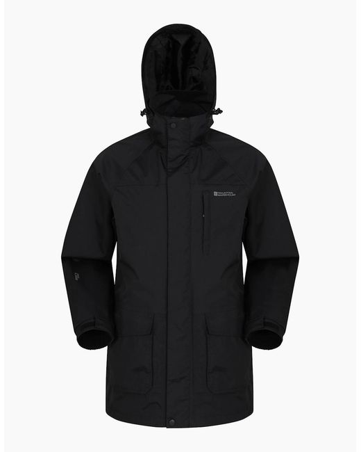 Mountain Warehouse Black Glacier Ii Long Waterproof Jacket for men