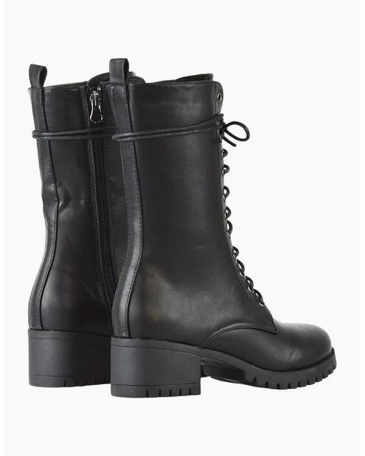 XY London Black Ladies Jennifer Ankle Mid Block Heel Biker Boots