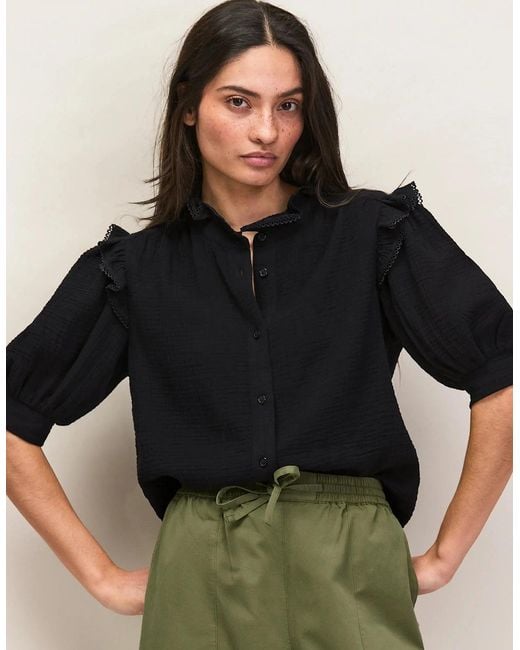 Ro&zo Black Cheesecloth Frill Short Sleeve Shirt