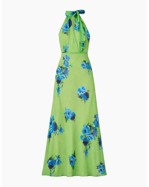 Ro&zo Green Athena Floral-Print Tie-Detail Dress