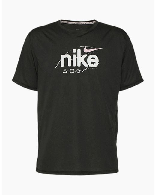 Nike Black Dri-Fit T Shirt Short Sleeve Quick Dry Miler Reflective Running Tops for men