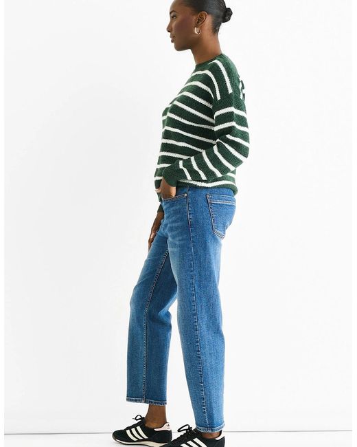 Gini London Green Stripe Chunky Knit Oversized Jumper