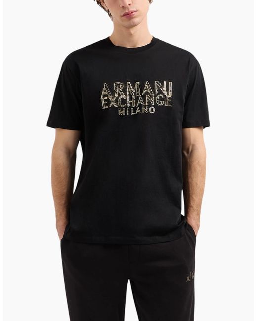 Armani Black Exchange T-Shirts Milano Logo Top for men