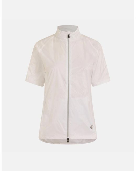Calvin Klein White Solid Patterned Zip Neck Windbreaker Jacket