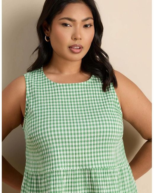 Live Unlimited London Green Gingham Cotton Peplum Top