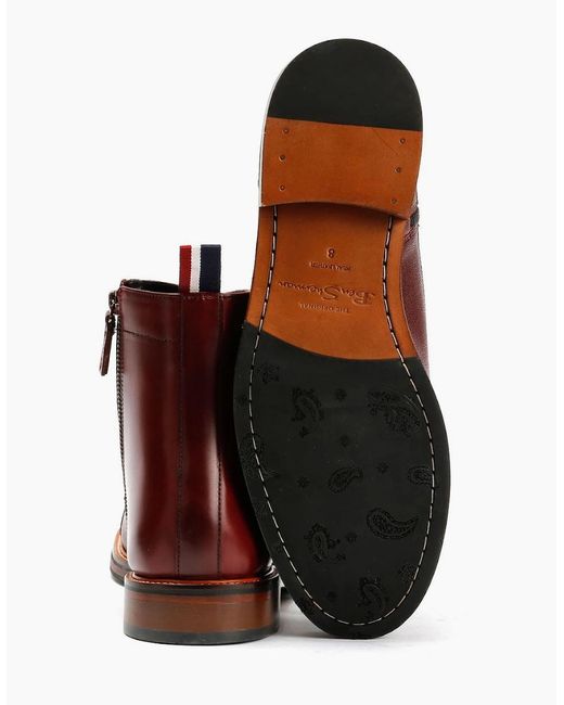 Ben Sherman Red Harrington Brush Off Leather Burgundy Boots