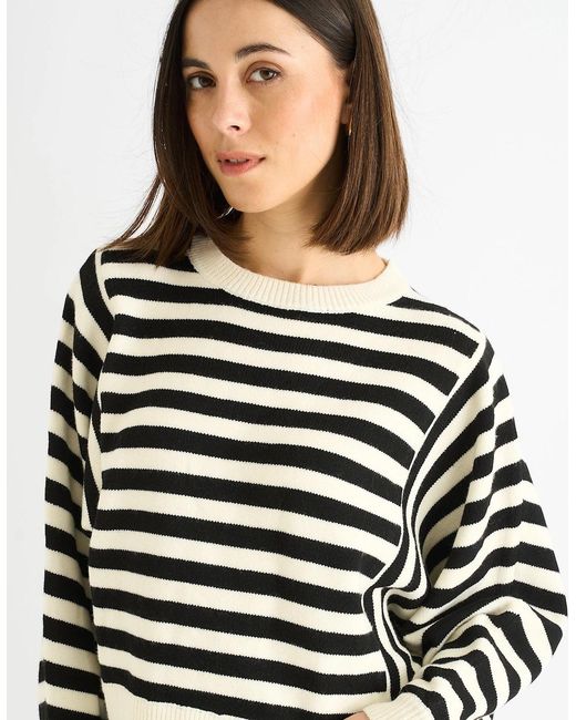Gini London Blue Recycle Mix Contrast Stripe Loose Fit Knit Jumper