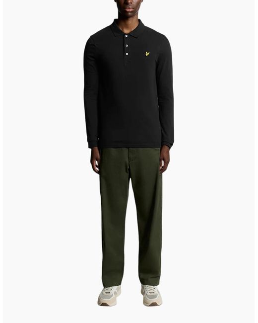 Lyle & Scott Black Polo Shirt Lp400Vog Long Sleeve Summer Casual Cotton Tee for men